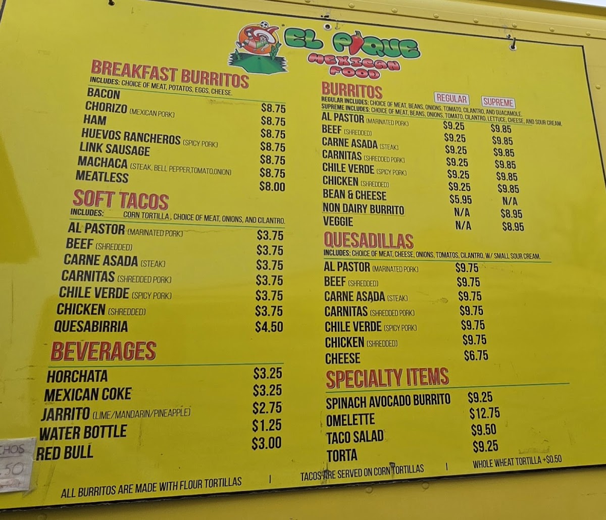 El Pique Mexican Food Menu - Image 1