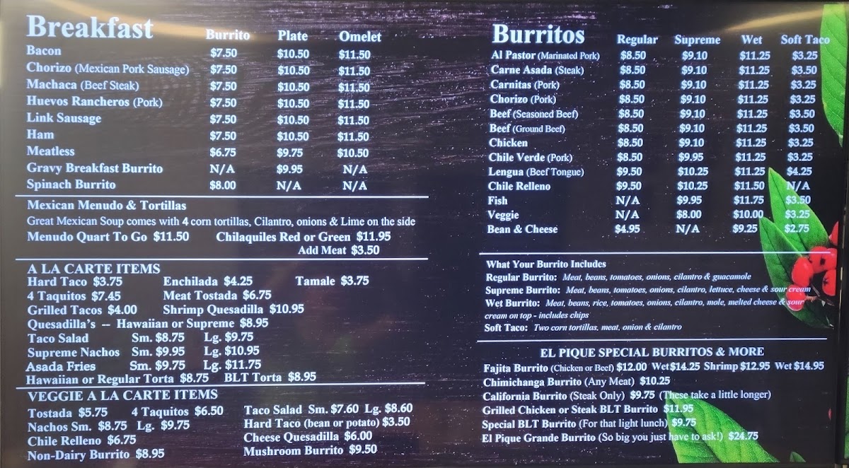 El Pique Mexican Food Menu - Image 4